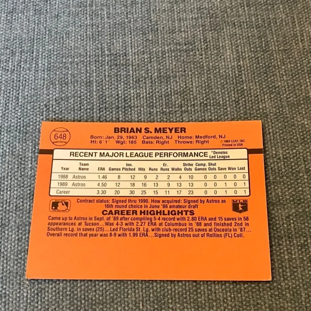 1990 Donruss Houston Astros Baseball Card Trading Card